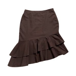 Oscar De La Renta Brown Linen Retro Ruffle Midi Skirt 10